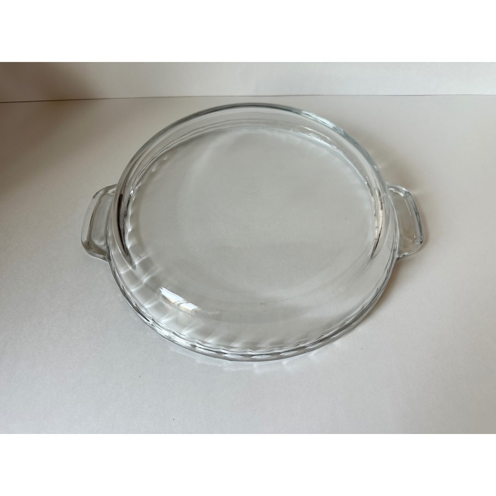 Anchor Hocking 9.5 Inch Clear Glass Pie Dish with Handles Scalloped Edge USA